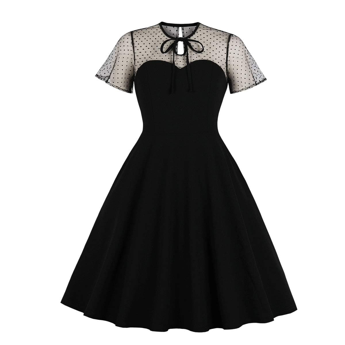 WellwitsWomen's Mesh Neck Sweetheart Vintage Cocktail Dress