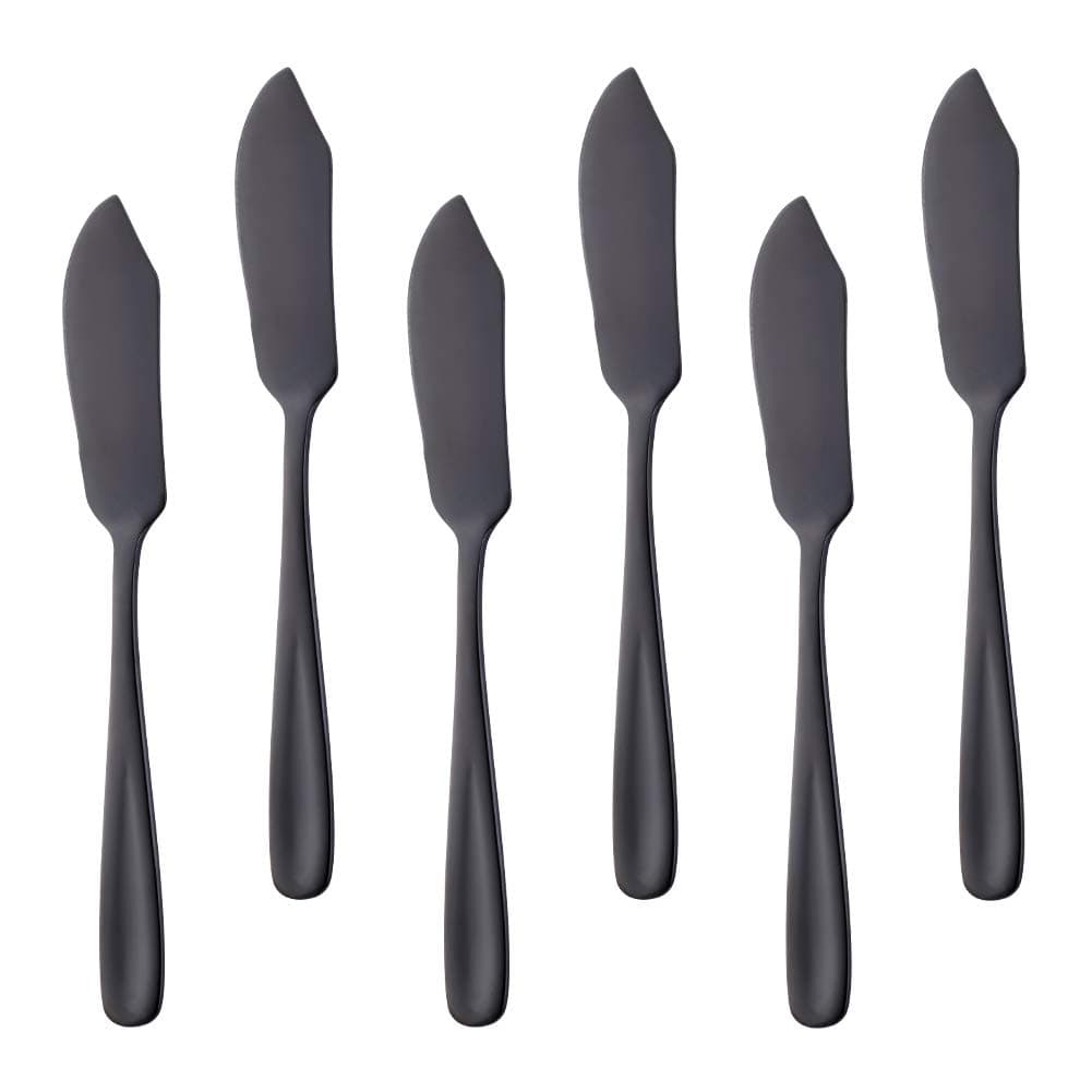 Stainless Steel Cheese Dessert Knives, Set of 6, Breakfast Butter Knife, Slicer Sandwich Spreader (Black)