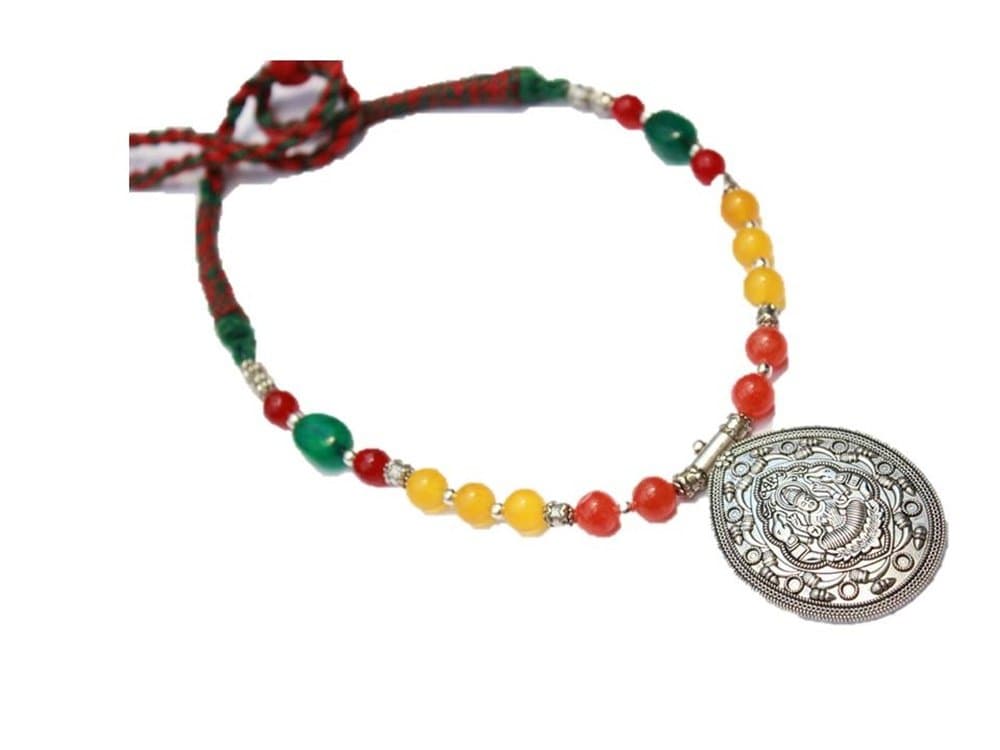 Divyakala Semi Precious Stone Neckpice with Temple Lakshmi Devi Pendant/Jewellery/Yelow Aventurine/Orange Carnelian