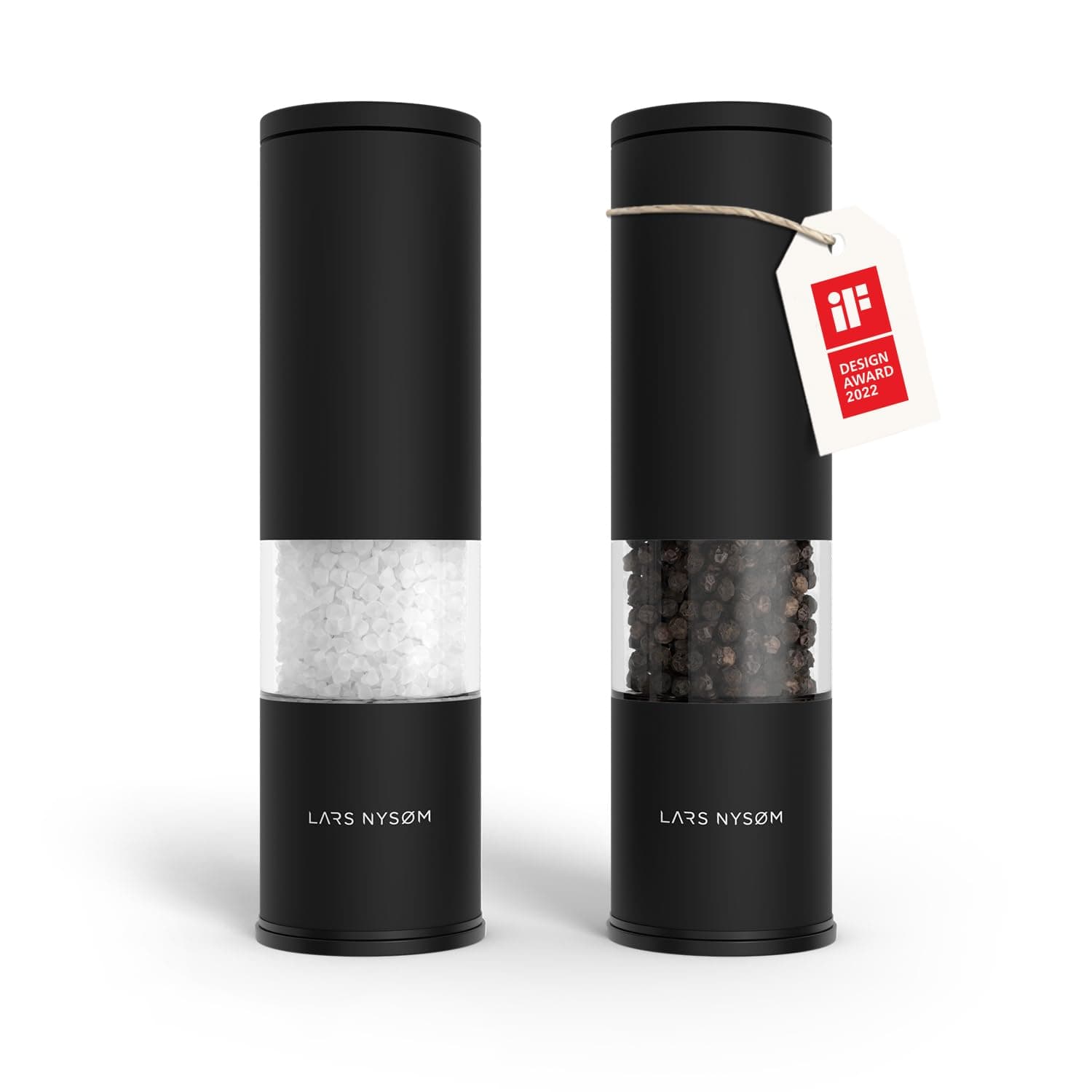 LARS NYSØM Salt and Pepper Grinder Set Manual, Stainless Steel Salt and Pepper Mills with Adjustable Ceramic Grinder I Design Spice Shakers (Carbon Black)