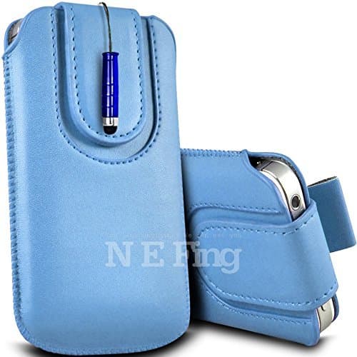 N E Fing Light Blue PU leather magnet button pull tab case & mini stylus for Nokia N9(l)