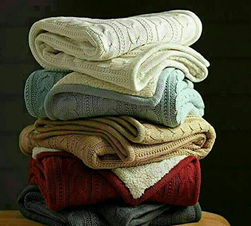 Livivi Cable Knit & Sherpa Throw Blanket 50" X 60" (Light Blue)