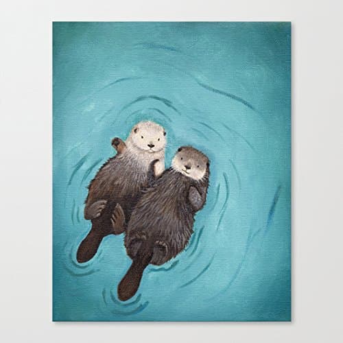 YUIEND Otterly Romantic Otters Holding Hands Art Canvas Print Modern Wall Art For Home Decor 12x16