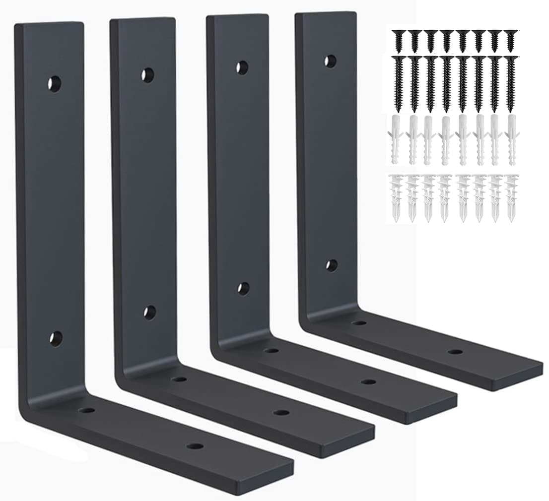 - Heavy Duty Shelf Brackets 10 inch Rustic L Black Shelf Brackets 10 x 6 inches Metal Iron Industrial Shelf Bracket - L10 x H 6" x W 1.5" - 4 Pack