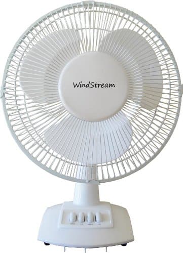 Windstream 12 Inch Desk Fan/Floor Fan, Oscillating, White. Strong Durable Steel Safety Grill, Big Wind for its Size, keeps you cool for a low cost, 1,077 cubic feet per minute UL Listed