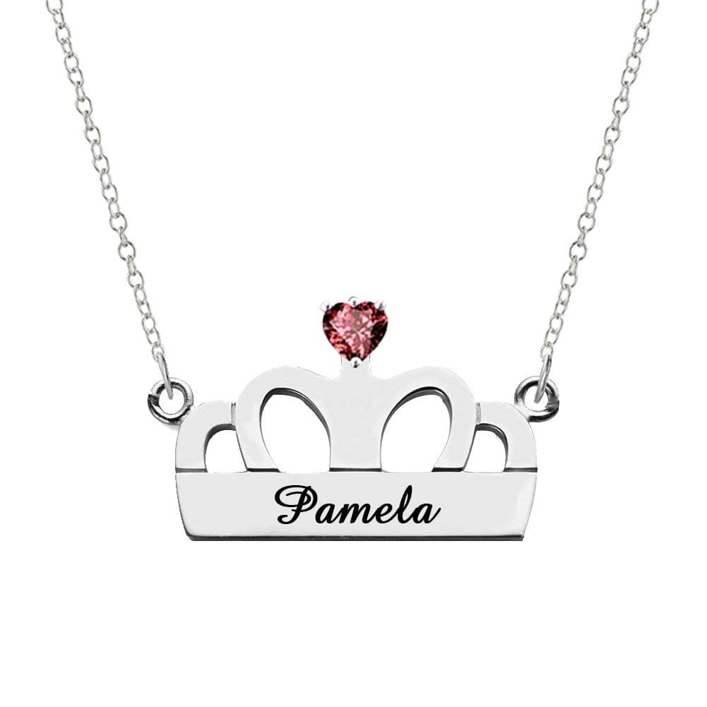 SecondTill Custom Name Necklace Personalized Engraved Crown Pendant Birthstone Necklace Jewelry