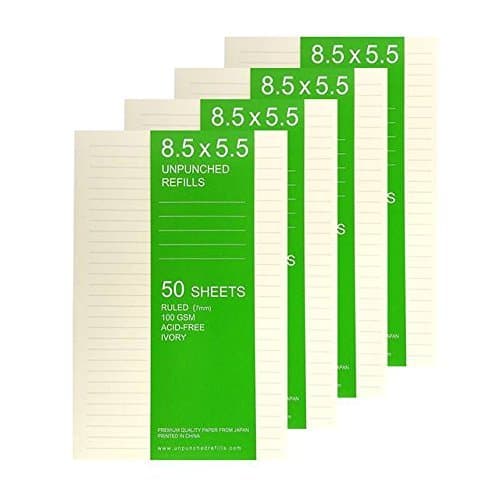 8.5 X 5.5 Ruled Loose Leaf Filler Paper For Ring Binder Discbound Notebook Planner Inserts - Unpunched Refills - 50 Sheets x 4 Packs, 200 Sheets, 400 Pages, 100gsm, IVORY