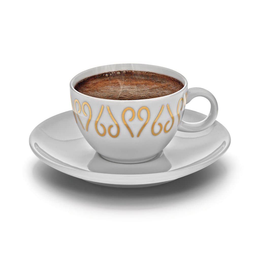 Arzum OkkaPorcelain Turkish/Greek or Arabic Coffee Cups and Saucer, Set of 2, White