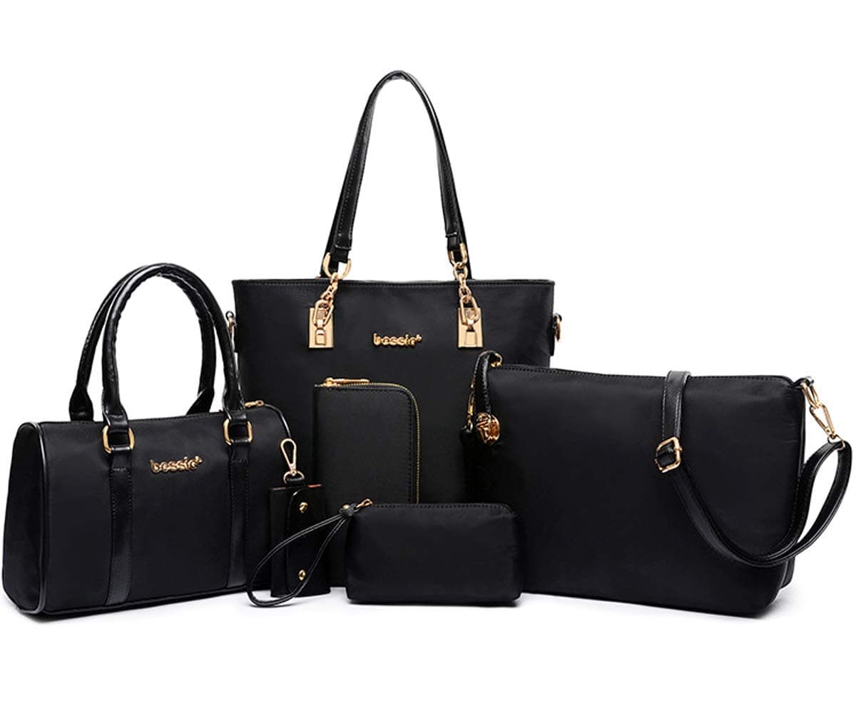 Women Handbag Nylon Leather Shoulder Bag Tote Bags Wallet Key Case Clutch 6 Pcs Set