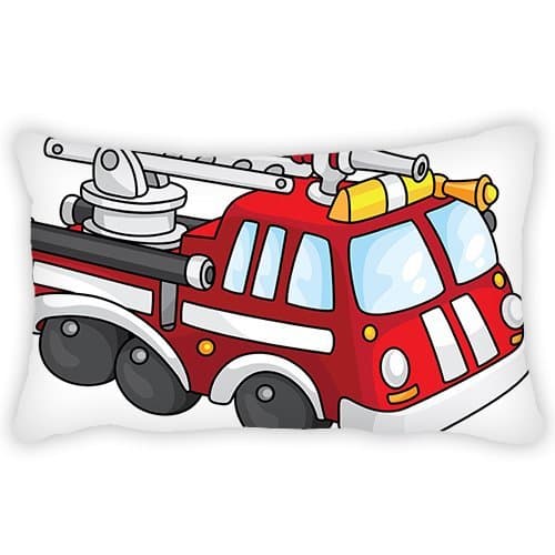 ElijahToby Polyester Pillow Cover Cartoon Fire Truck Bolster Throw Pillow Case Cushion Cover for Kids Bedroom Couch Sofa Home Decorative 20x26 Inches