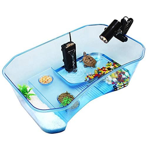 Turtle Tank with Multi-Function Areas, Easy Assembly, Ideal for Small Turtles & Reptiles, Includes Plastic Tree & Fishing Net