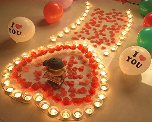 Valentine's Day Romantic Confession Decoration Pack , Tealight Candles & Floating Silk Rose and Petals for Home Decorations Wedding Birthday Party Celebrations