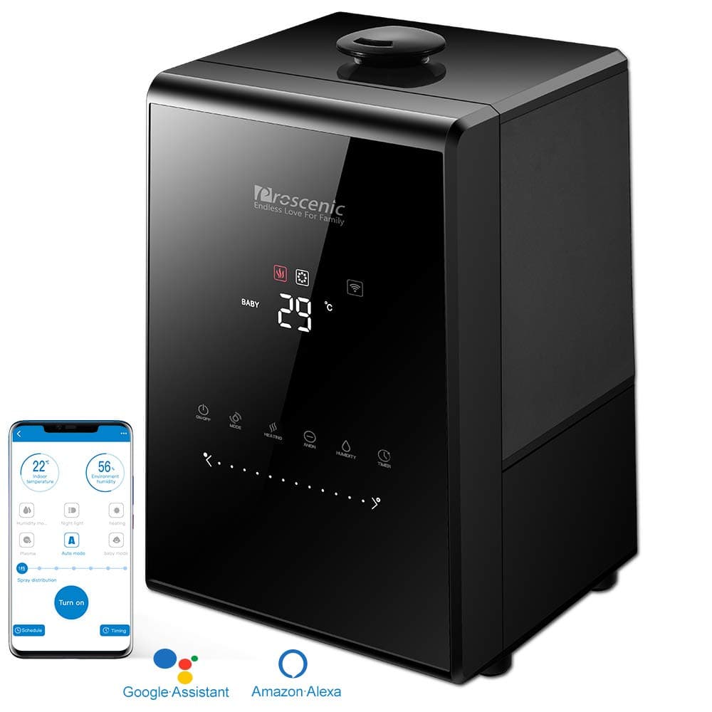 Proscenic 808C Humidifier for Bedroom 5.3L, App and Alexa Control, 360° Warm and Cool Mist, Essential Oil Diffuser, Timer, Customized Humidity Baby Mode for Baby Room, Plants, Office, 30 Working Hours