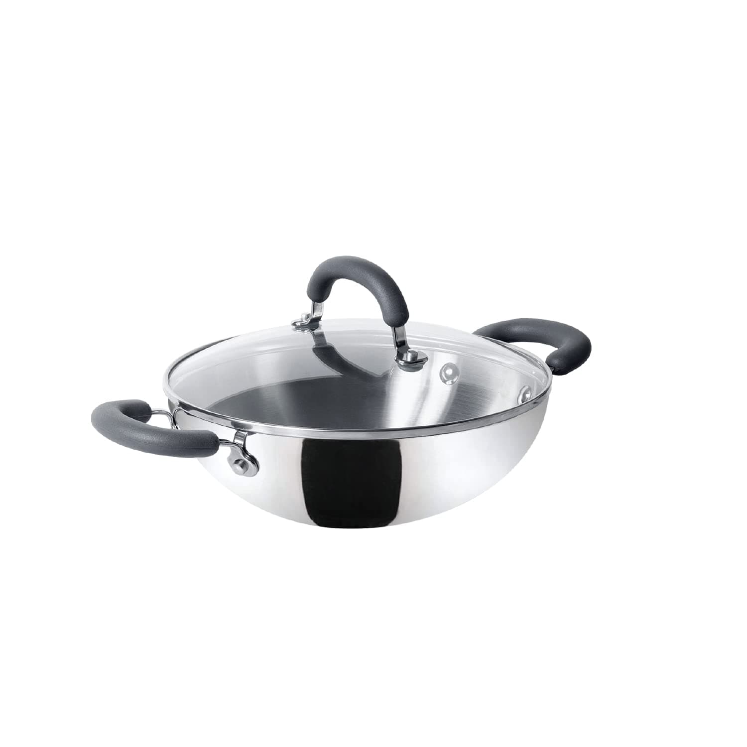 Trivantage Zero Nickel Release Stainless Steel Triply Kadai | Steel Kadhai with Lid | Stainless Steel Cookware with Induction Base | Small Kadhai for deep Fry, 22cm, Silver