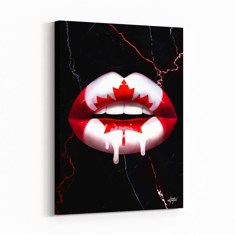 Inktuitive Canadian Kiss Inspirational Lips Canvas Wall Art | Motivational Decor for Bedroom, Living Room & Business Office | 24 x 18 Inches