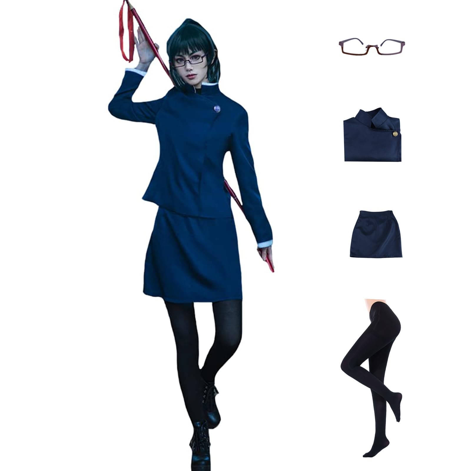 Anime JJK Zenin Cosplay Costume Girls Women Japanese School Uniform Skirt Dress Halloween Outfit with Glasses (blue 01-1,L)