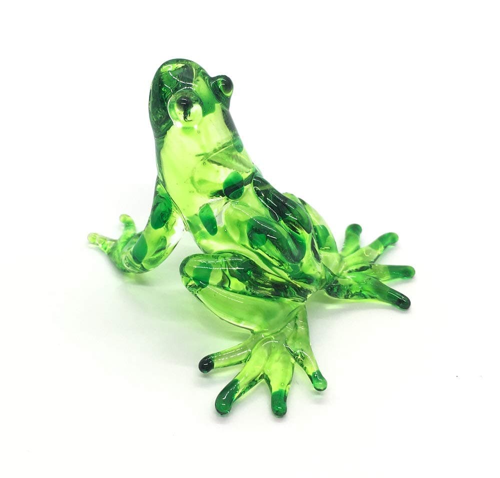 Hand Blown Art Glass, Rainforest Green Frog Miniature Animals Collection, Dollhouse Miniatures, Decorations, Seasonal Gift, Souvenirs, Frog Art Glass Blown