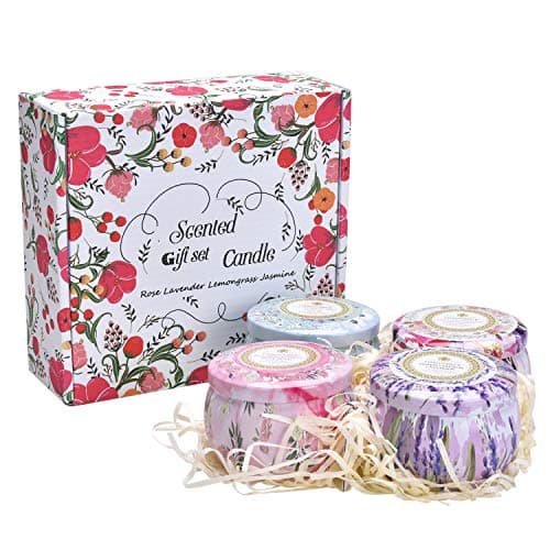 [4 Pack] Scented Candles Gift Set [Lavender, Rose, Lemongrass, Jasmine], a Travel and Business Essential, Birthday Gift, Natural Soy Wax, for Stress Relief, Freshening Air, Moisturizing, Therapeutic