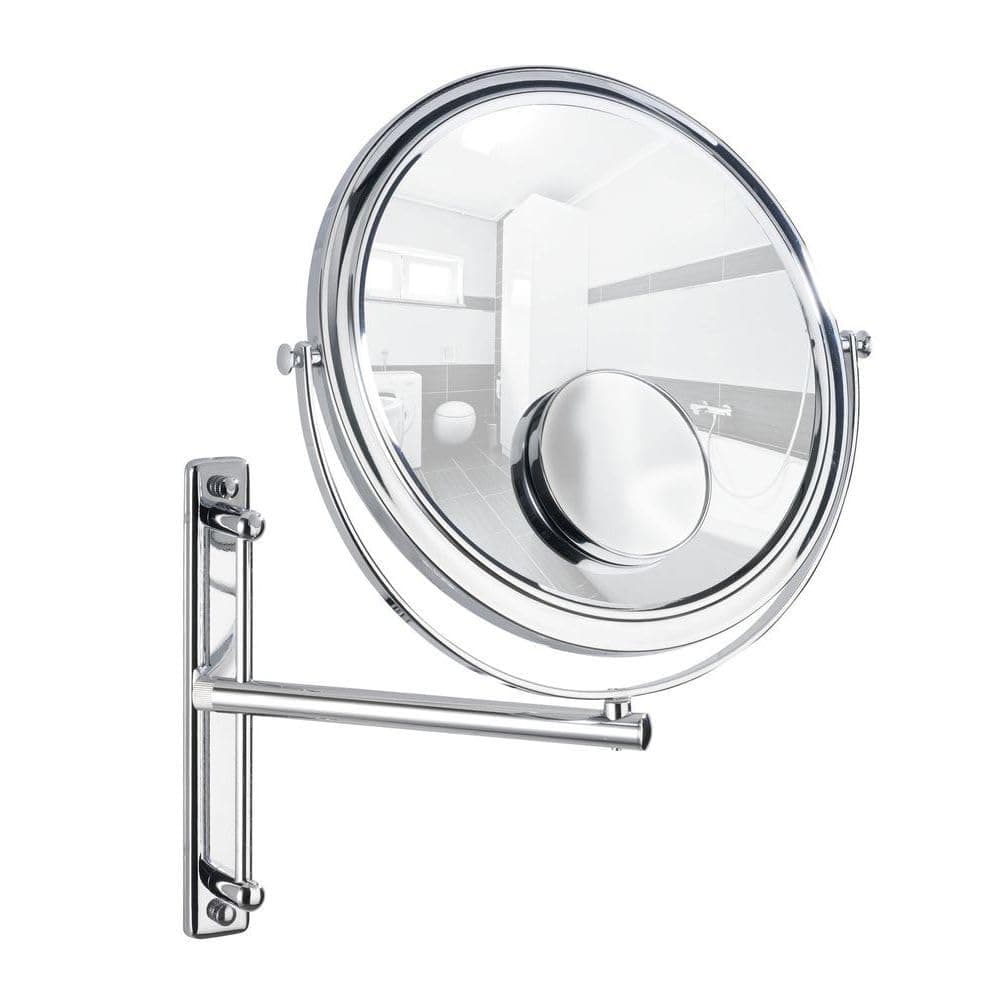 WENKO Wall Mounted Makeup Mirror, Mirror for Bathroom, Magnifying Makeup Mirror for Cosmetic Use, Steel, Chrome, Dimensions 1.8 x 13.4 x 8.9 in, ø10 in