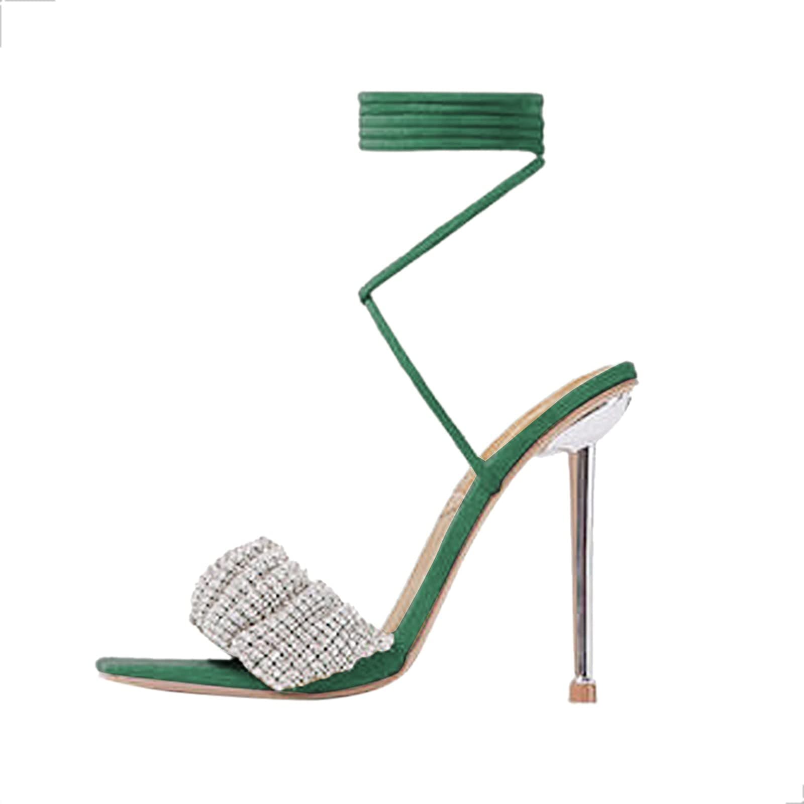 PMJAdd8s4 Women's High Heels Breathable Lace-up Shoes Casual Square Toe Sandals