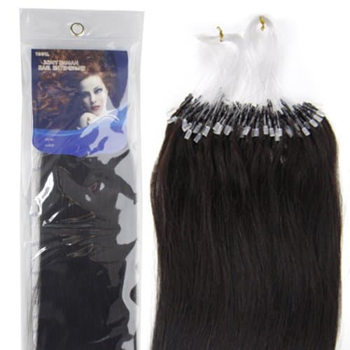 18'' Remy Loops Micro Rings Beads Tipped Human Hair Extensions 17colors for Your Best Selection (#1B- off black)