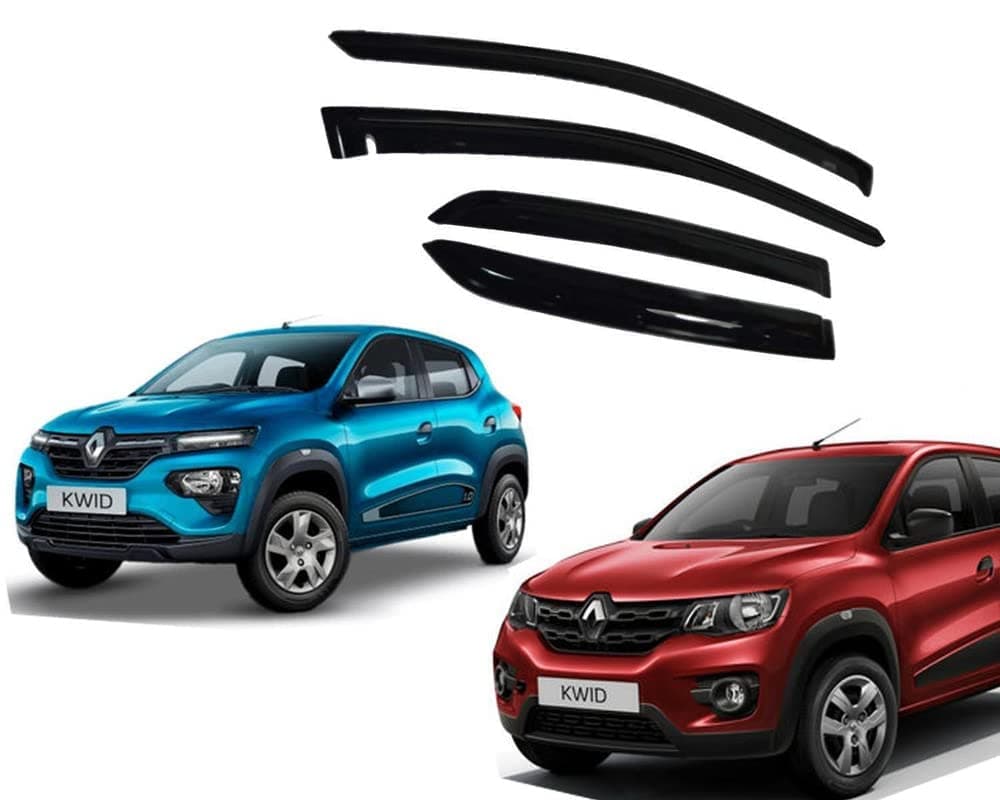 ORISTO Door Visor Wind Rain Deflector Black Compatible for Renault Kwid Year 2015 Onwards Set of 4 Pieces