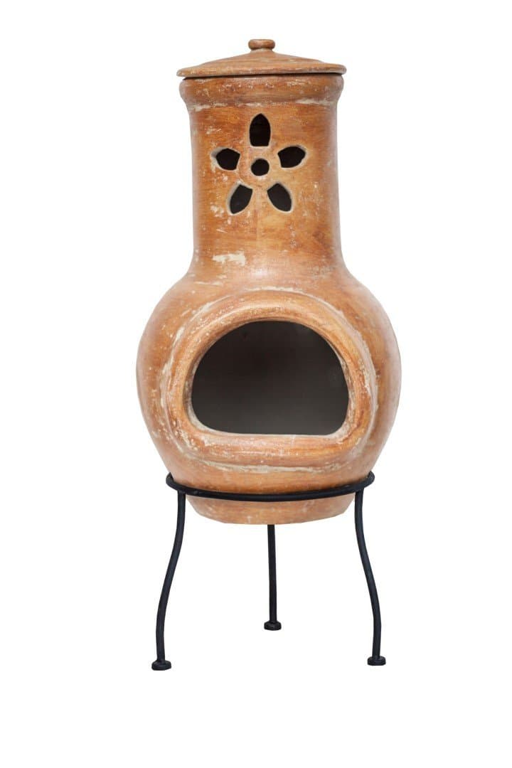 La Hacienda Clay Chiminea with Flower cut out design Patio Heater