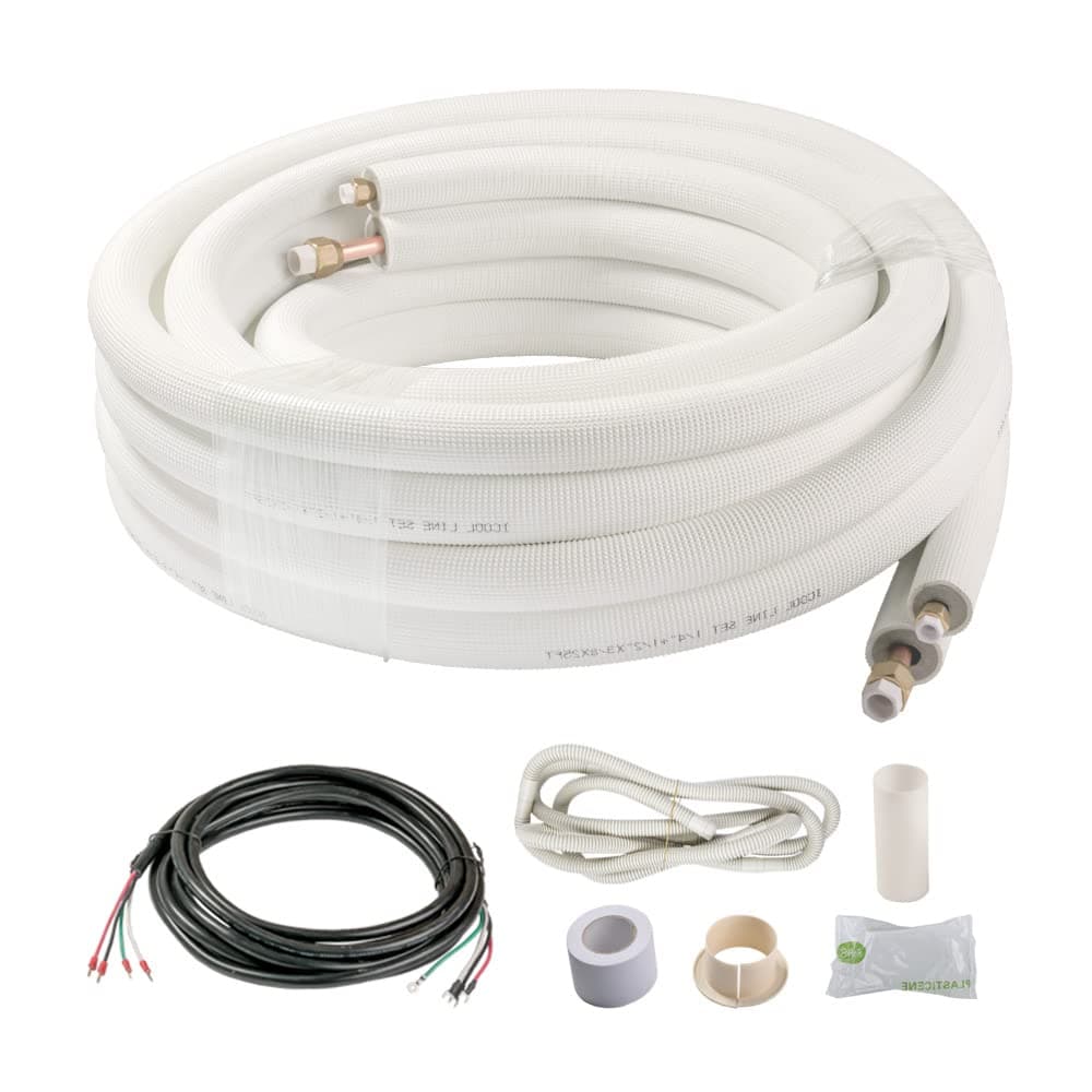 ICOOL Copper Pipes for Mini Split Air Conditioner 25 Ft. 1/4" & 1/2" OD Insulated Coil Line Set HVAC with Fittings White