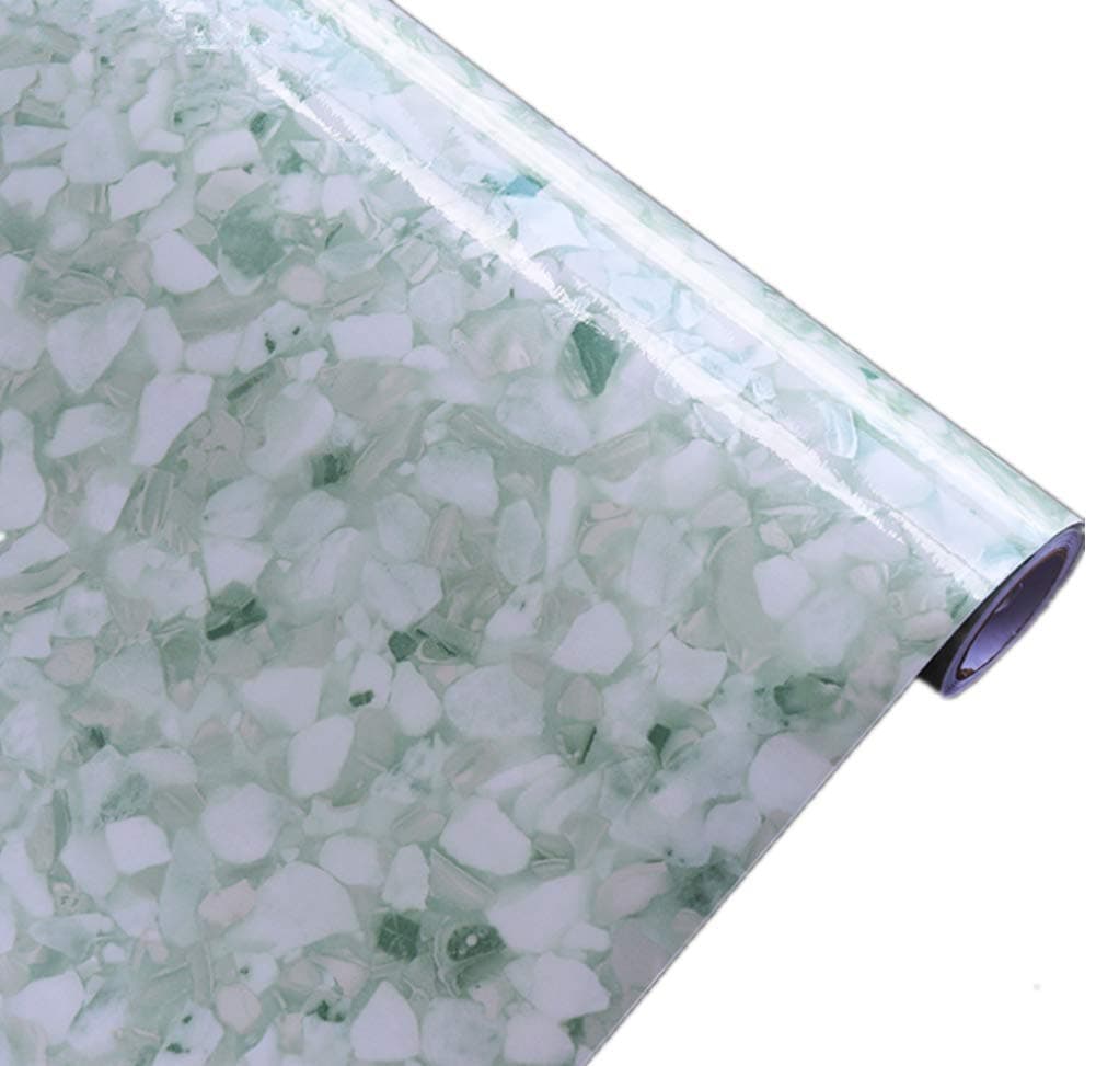 Light Green Granite Look Marble Gloss Film Vinyl Counter Top Peel and Stick Wall Decal Self Adhesive Self Adhesive 15.6In by 79In(Terrazzo)