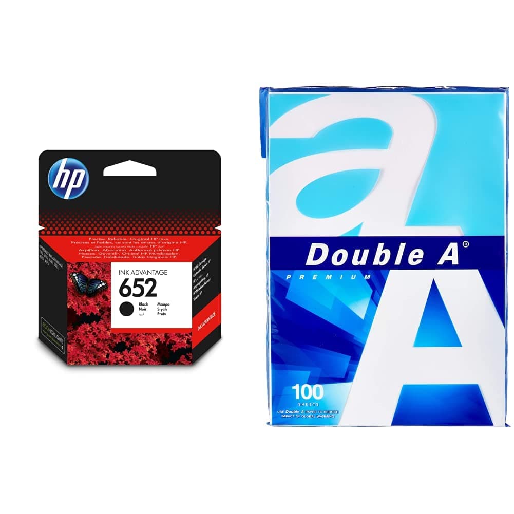 HP652 Black Original Ink Cartridge F6V25AE & - Printer Copy Paper, Size A4, GSM 80, 100 Pages Ream