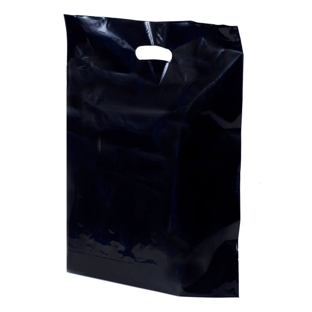 Black Plastic Carrier Bags - 38cm x 46cm + 7cm - (1 BOX - 50 BAGS)