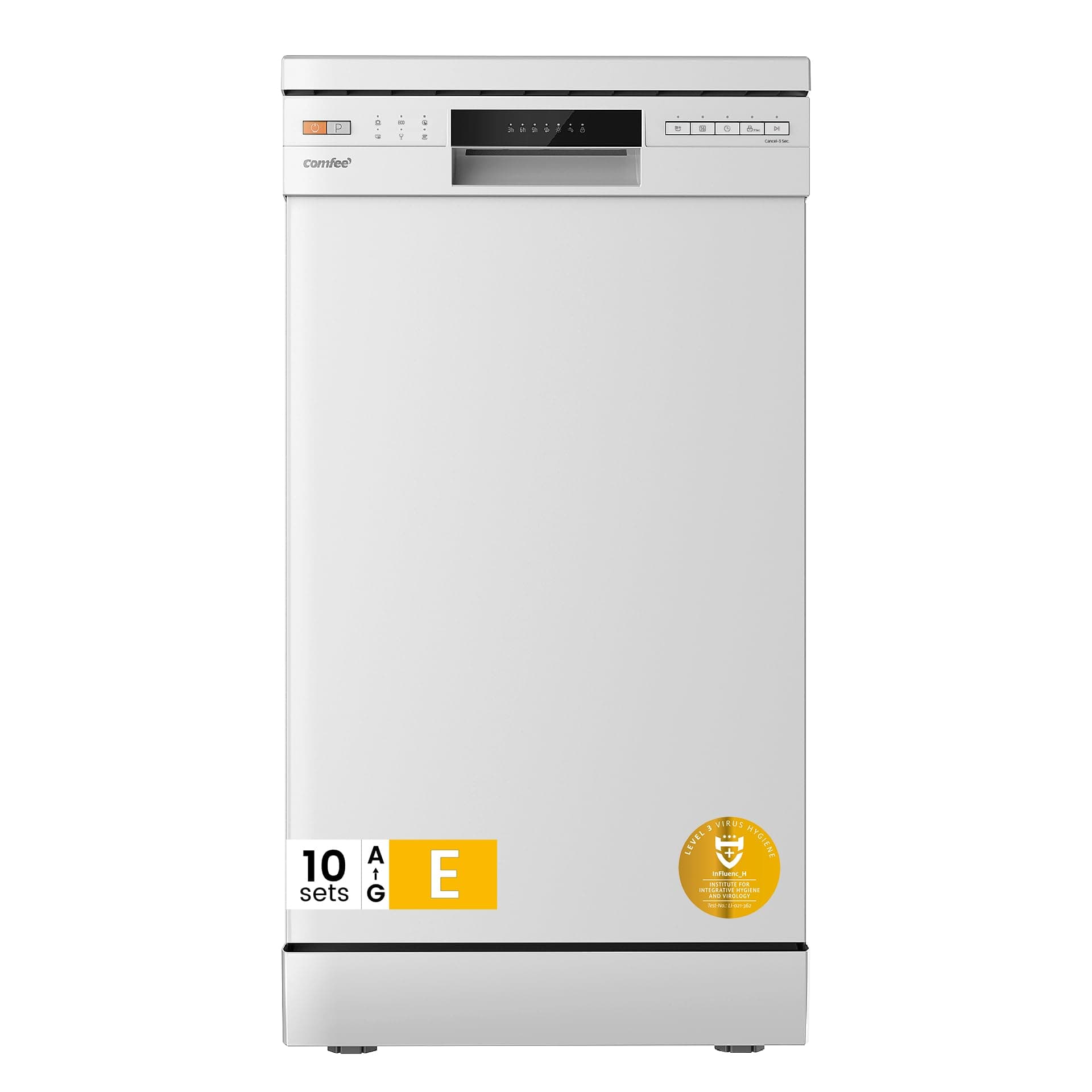 – Freestanding Dishwasher CDWEF1034BW-UK 45cm Width, Slimline Dishwasher with 10 place settings, Quick Wash, Hygiene Wash, Delay Start, Half Load, Adjustable Basket - White