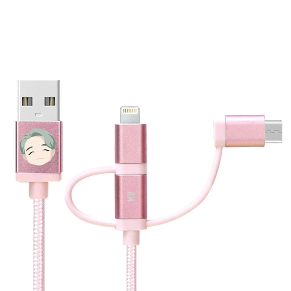 BTS Character Cables TinyTAN 3in1 Cable_RM (USB-A to USB-C, Micro USB, MFI Certified Cable) Compatible with Android, Galaxy Series, iPhone Series