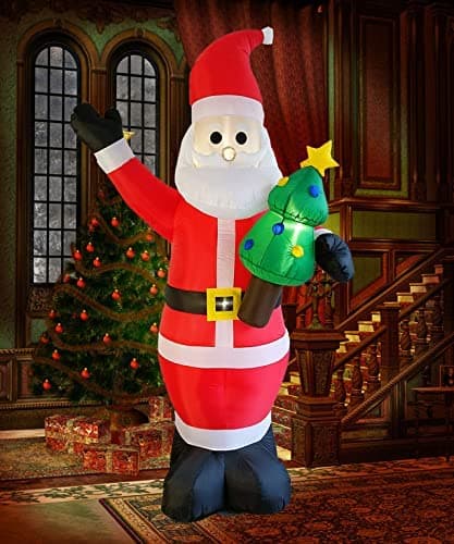 10 Feet Christmas Inflatables Outdoor Decorations Giant Santa Claus Holding Christmas Tree Home Indoor Yard Holiday Decor with LED Lights (10 Ft Santa Claus)