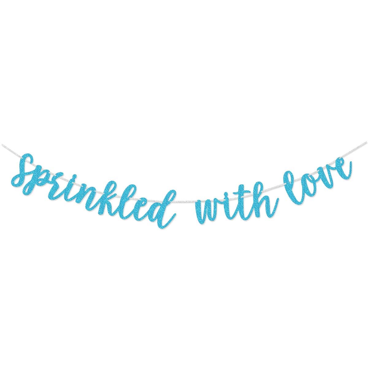 Glamoncha Blue Glitter Sprinkled With Love Banner Sign Garland Pre-strung for Baby Sprinkle,Baby Shower Decorations