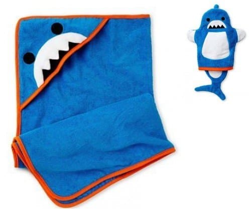 Baby London Blue Shark Hooded Towel and Shark Mitt/ Bath Puppet Set