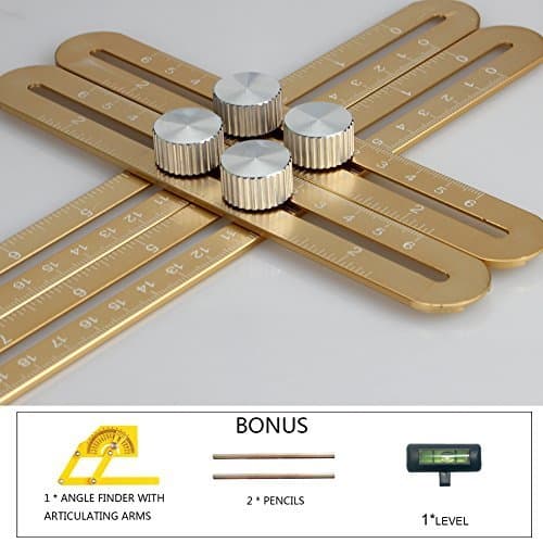 SUPERIORFE Angleizer Template Tool - Full Metal Multi Angle Measuring Tool-Ultimate Universal Aluminum Alloy Multi Functional Angularizer Ruler for Builders, Craftsmen, Brickworks, DIY work (GOLD)