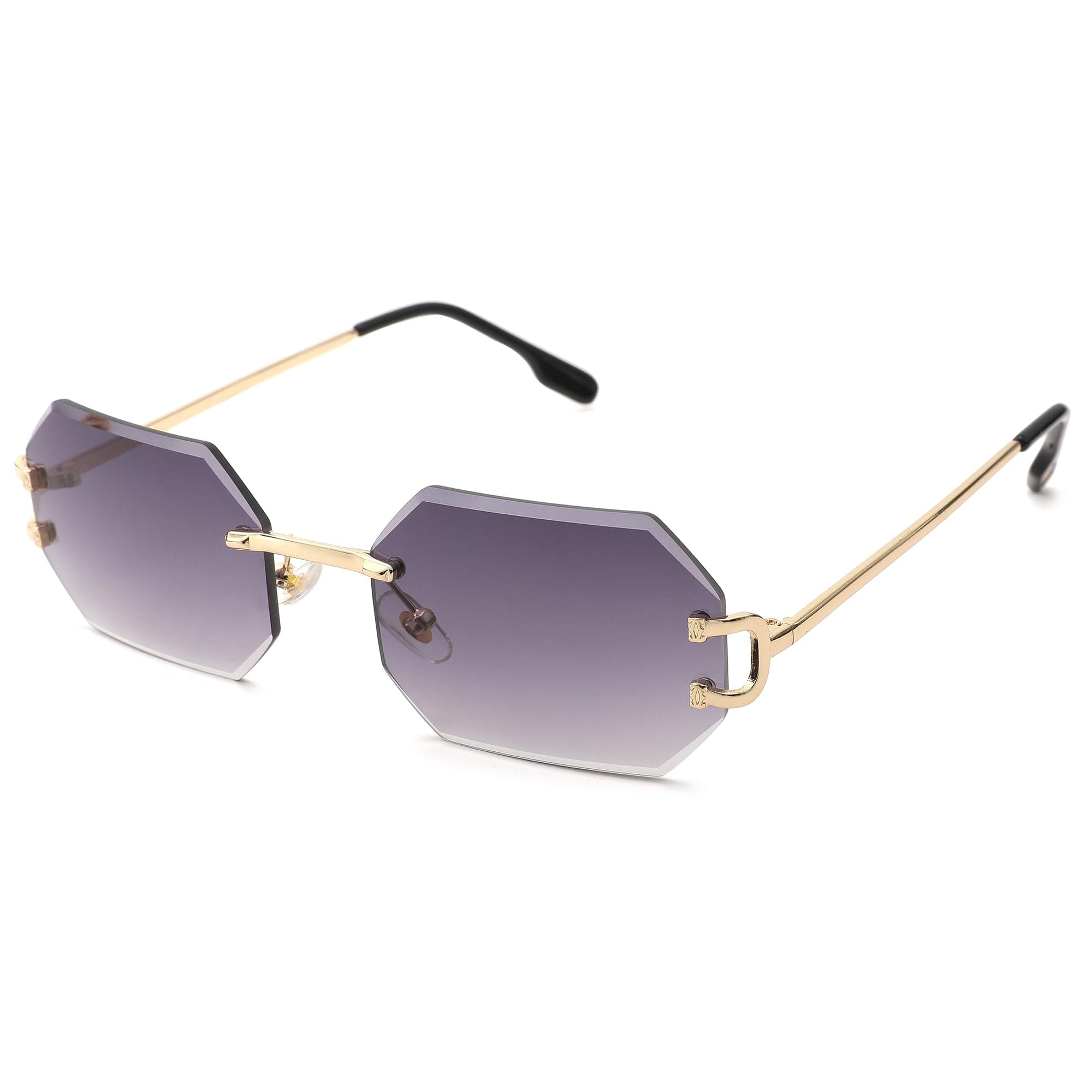 Hycredi Rimless Sunglasses for Men Women -Octagon Frameless Sun Glasses Black Shade Polygon Tinted Eyewear