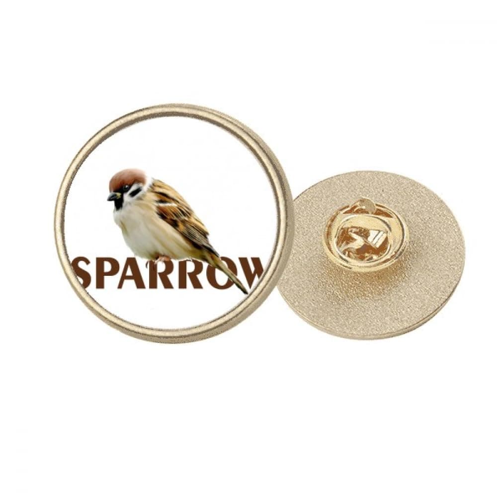 Food Sparrows Birds Curls Round Metal Golden Pin Brooch Clip