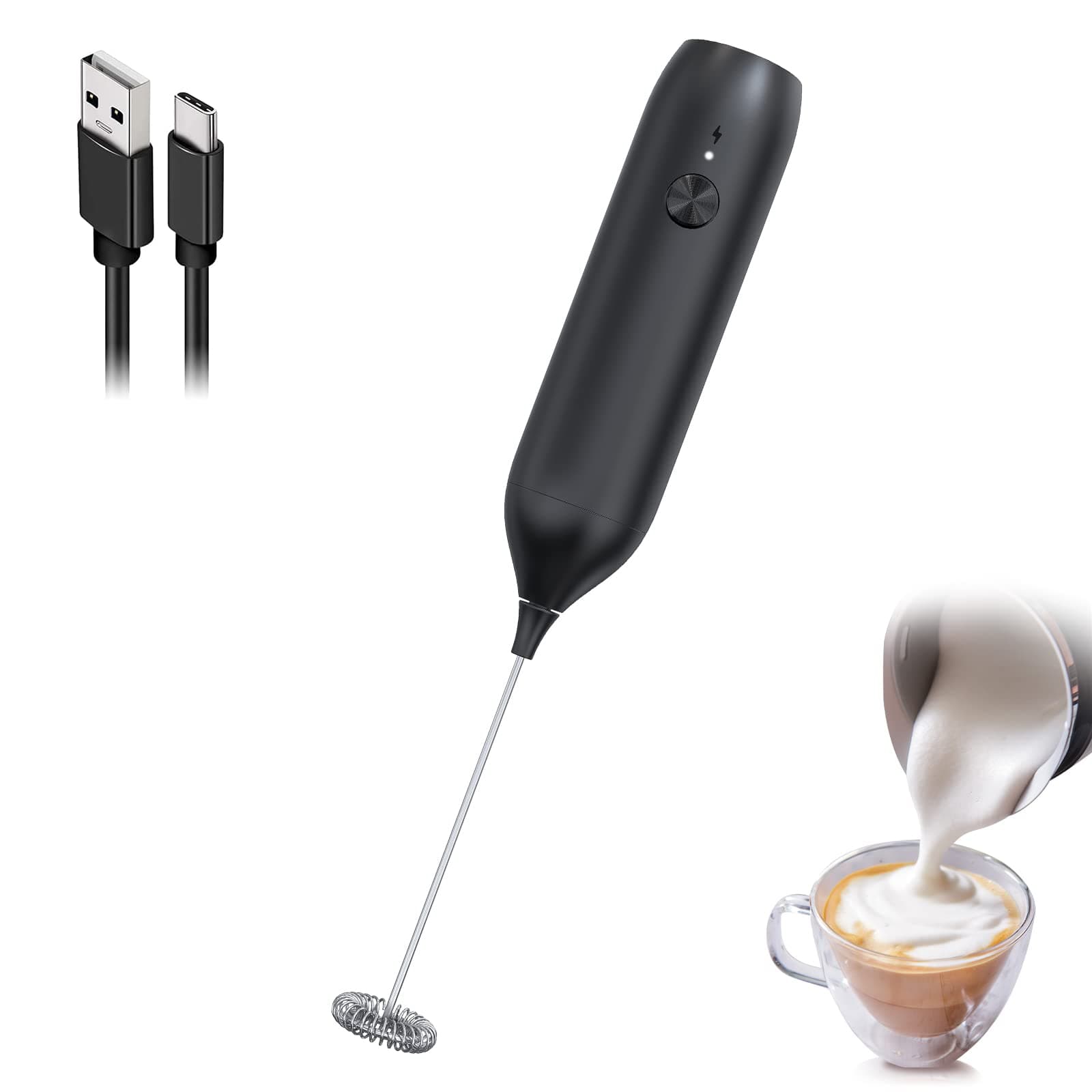 COKUNST Electric Milk Frother Handheld Rechargeable USB C, Powerful Milk Foamer Frother, Mini Drink Mixer Electric Handheld, Durable Whisk Coffee Milk Frother for Cappuccino, Latte, Hot Chocolate