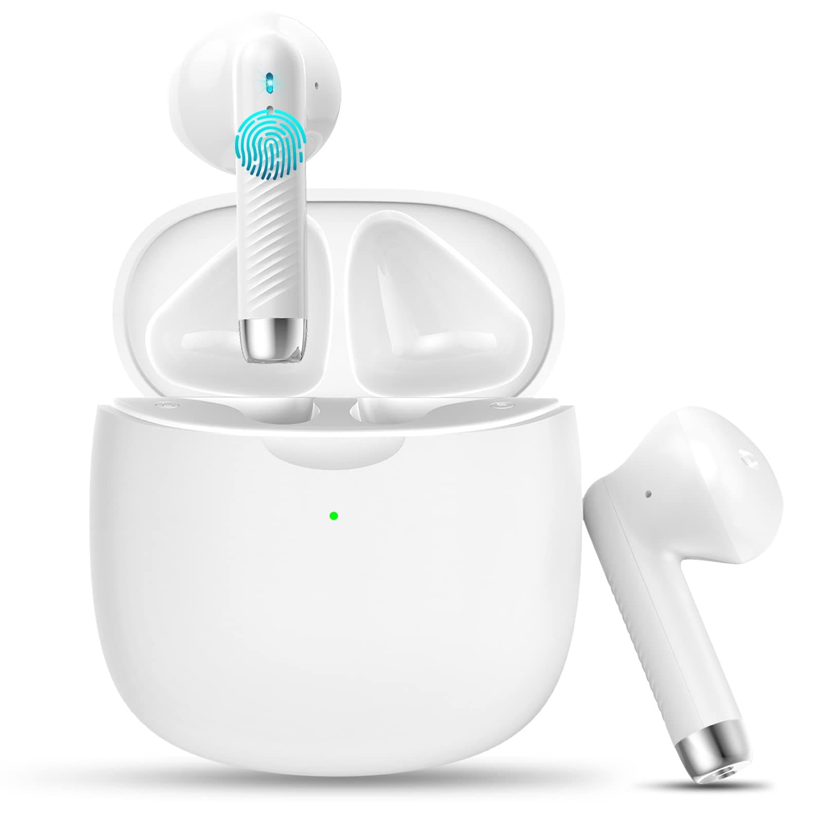 Wireless Earbud, Bluetooth 5.3 Headphones in Ear with Noise Cancelling Mic, Bluetooth Earbud Stereo Bass, I-PX7 Waterproof Sports Earphones, 32H Playtime USB C Charging Ear Buds White for Android iOS