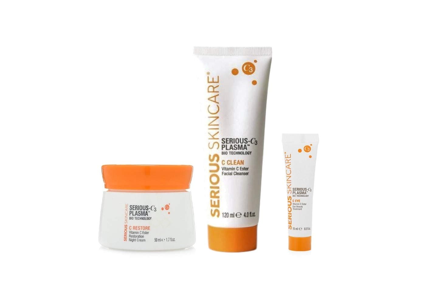 Serious SkincareVitamin C & Collagen Night Skin Care Set - Reduce Wrinkles, Brightening - C-Restore Night Cream Moisturizer, Eye Treatment Gel & C Clean Face Cleanser - Deep Hydration C3 (3Pack)