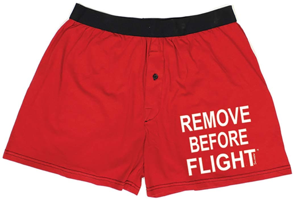 Men's Remove Before Flight Boxer Shorts-Red-Small
