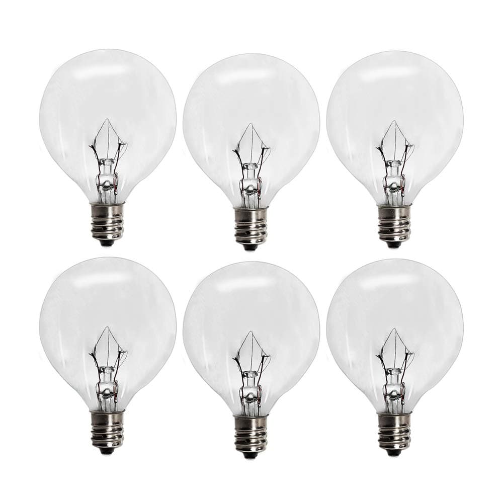 haraqi 6 Pack Wax Warmer Bulbs,G50 25 Watt Bulbs for Full Size Scentsy Warmers,G16.5 Globe E12 Incandescent Candelabra Base Clear Light Bulbs for Wax Warmer,1.97 Inches,Long Last Lifespan