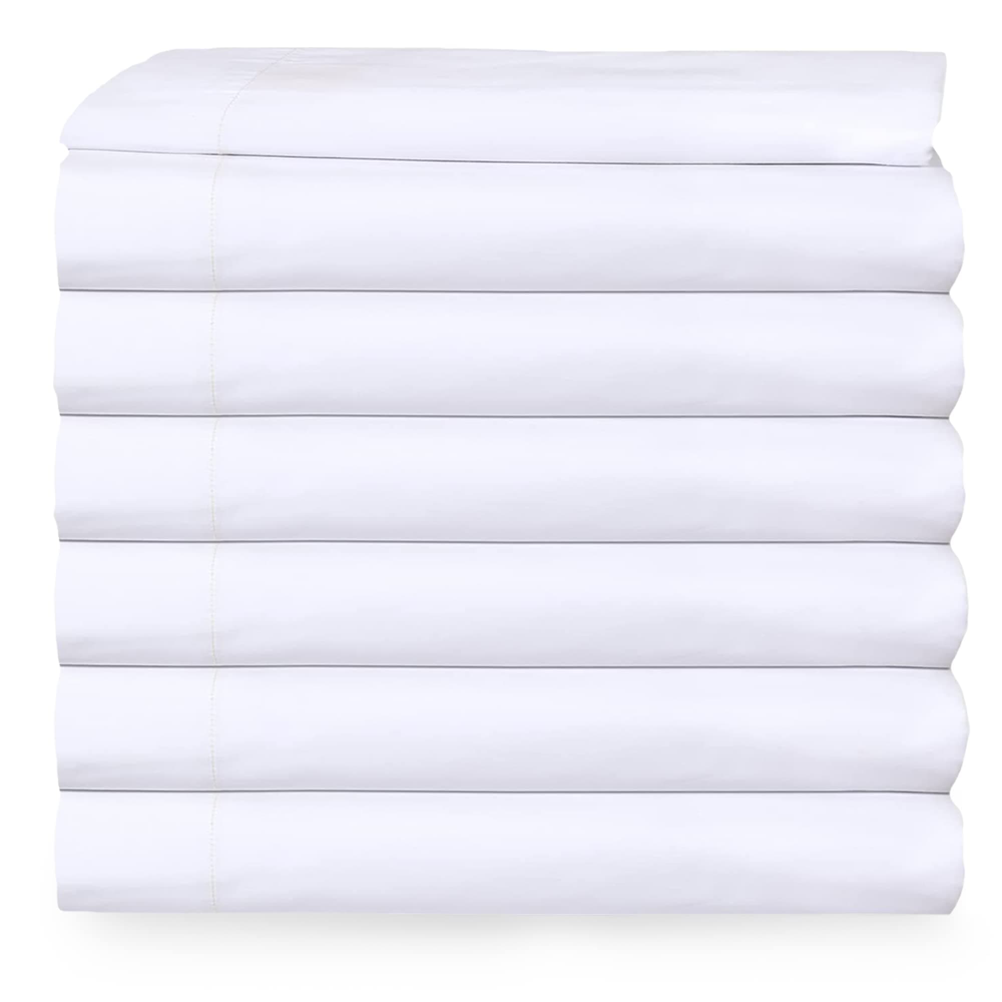 Twin Flat Sheet only Pack of 6 Bulk (66 x 108 Inches) White Polycotton T-200 Percale Weave - Top Bed Sheet for Home Bedding, Hospital, Massage Table Hotel, Easy Care, Soft Feel