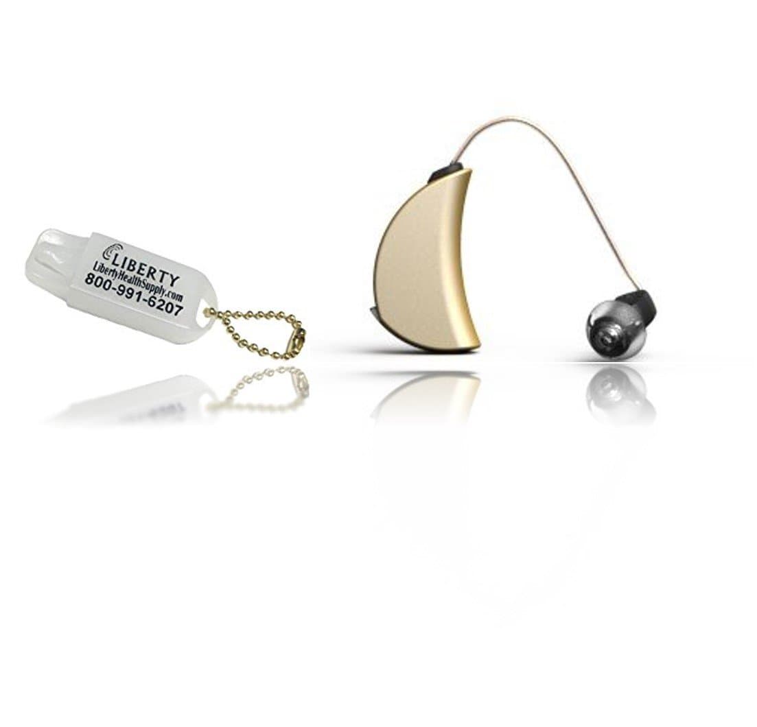 ExSilent Ytango Lite- Personal Sound Amplifier and LIBERTY Hearing Aid Battery Keychain (Champagne/Left)