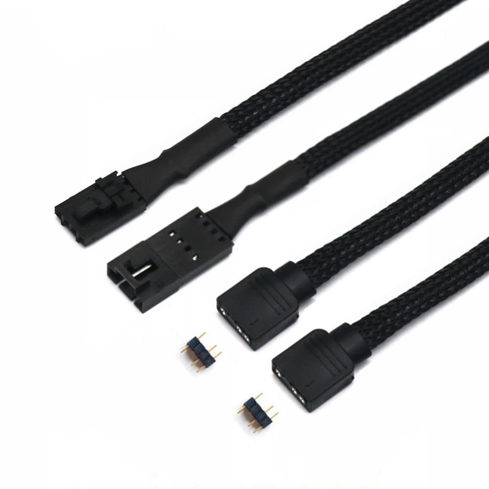 Angitu for 2pcs / lot Corsair Fan RGB ARGB Adapter Cable with Black PET Sleeved HD LL120 140 QL 3Pin 4Pin Fan to 5V 3Pin RGB LED Cable 50cm (RGB-4Pin Female and Male)