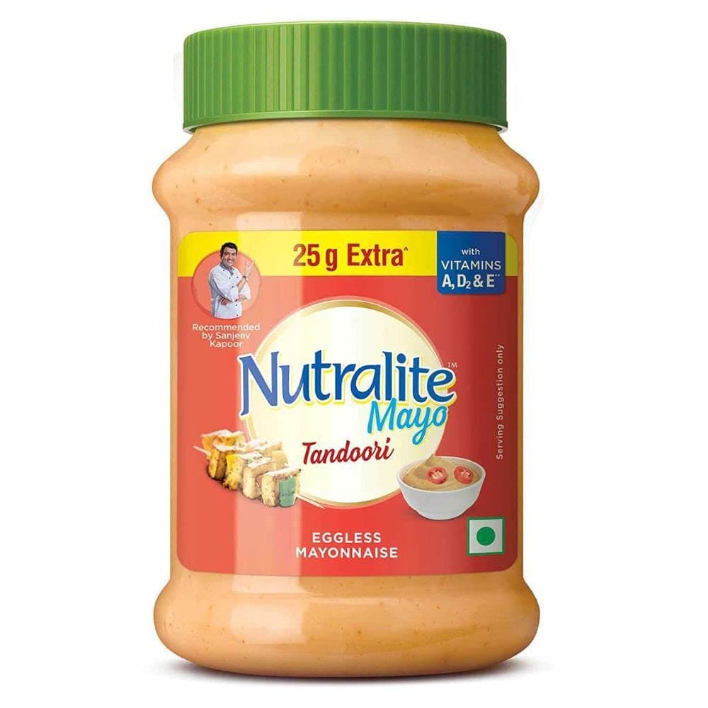 Nutralite Tandoori Mayo 300 Gram (275 Gram With 25 G Extra)|Eggless Mayonnaise | Enriched With Vitamins A, D2, And E| Creamy & Cheesy Veg Mayonnaise| Easy To Scoop & Spread