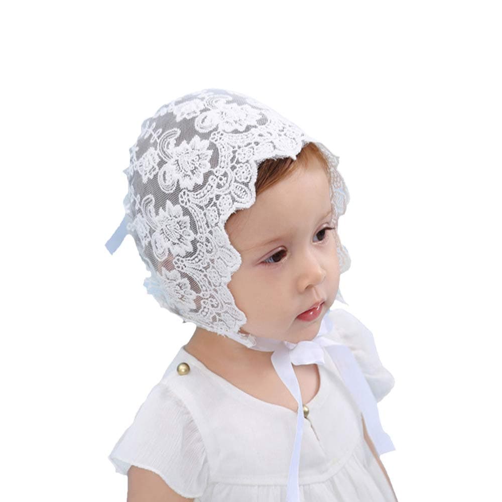 Baby Bonnet Lace Floral Sun Hat with Ribbon Tie Photo Prop Beanie Cap for 0-18M Baby Girls