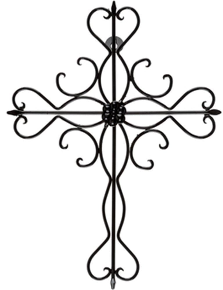 Elegant Brushed Metal Ornate Cross Home Wall Decor 14 x 11 Black